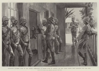 Champagner-Mittagessen, gegeben vom kommandierenden Offizier am Modder River für General und Mrs. Cronje vor ihrer Abreise nach Kapstadt